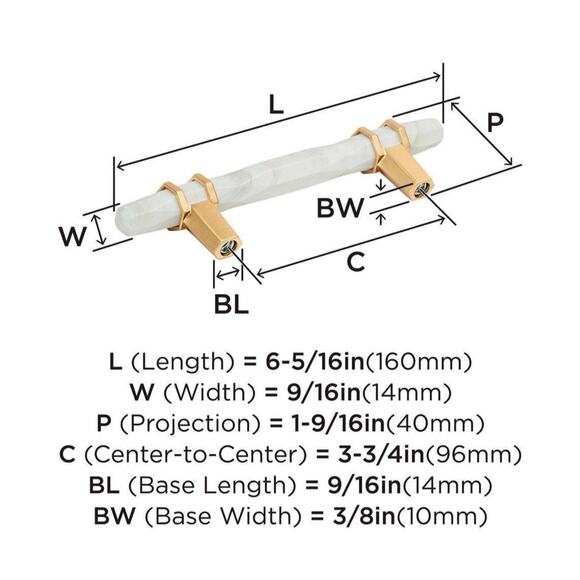 Amerock BP36650MWCZ Carrione 6-5/16” 160mm C To C Bar Cabinet Pull Marble NIB - Picture 3 of 5